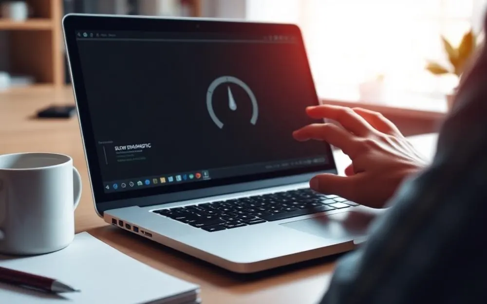Slow laptop showing a loading indicator during a performance check